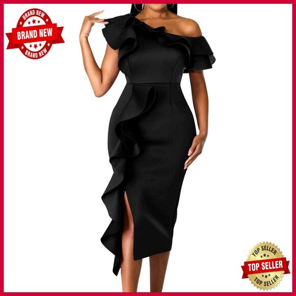 Dresses & Skirts - Elegant Vintage Pencil Dress Long Sleeve Peplum Work Formal Evening Wear